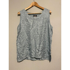 Vintage Richards & Jones Womens Top Large Blue Silk Satin Abstract Damask Fairy